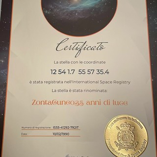 La Stella dellla nostra Galassia rinominata &quot;Zonta Cuneo35 anni di luce&quot;