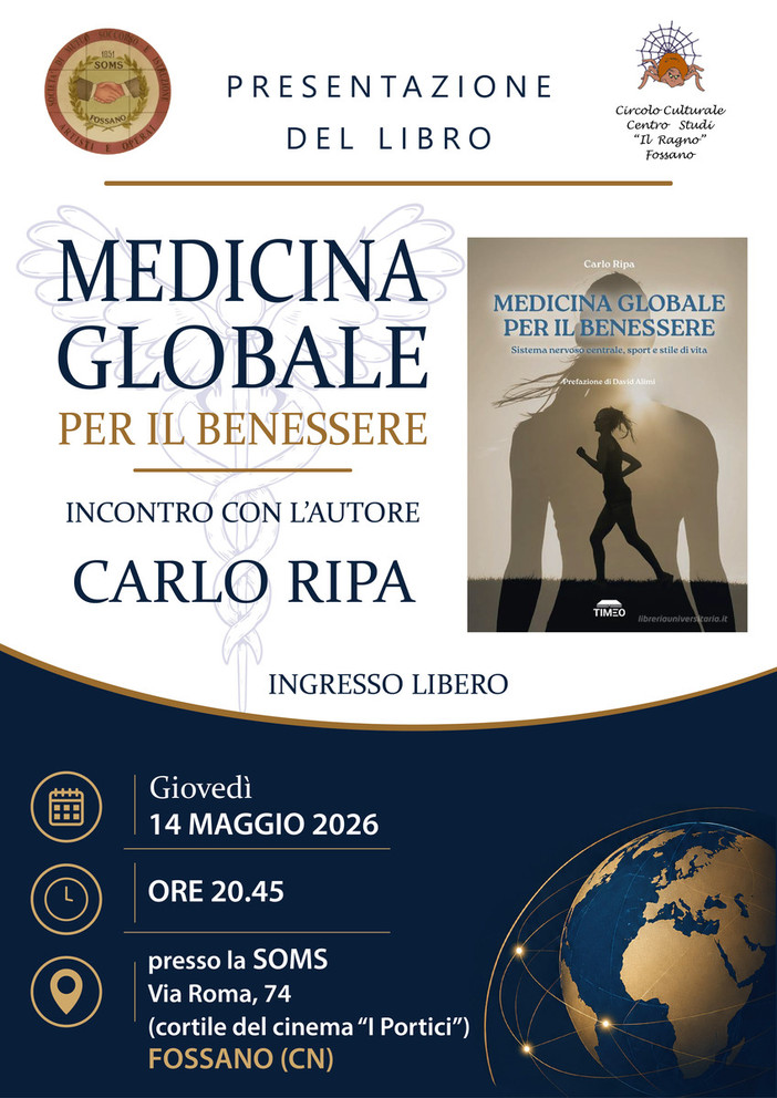 Fossano, serata sul benessere: Carlo Ripa presenta “Medicina globale per il benessere” Fossano, serata sul benessere: Carlo Ripa presenta “Medicina globale per il benessere”