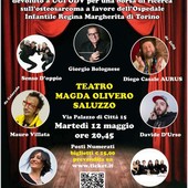La locandina dello spettacolo Luce in sala, promosso dal Rotary Saluzzo per la ricerca medica del'osteosarcoma dell'ospedale Regina Margherita di Torino