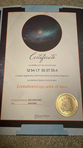 La Stella dellla nostra Galassia rinominata &quot;Zonta Cuneo35 anni di luce&quot;