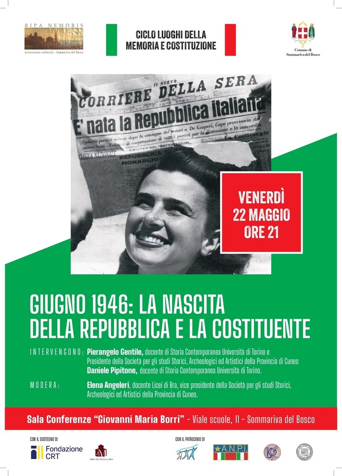 Sommariva del Bosco ricorda il 1946: incontro sulla nascita della Repubblica Sommariva del Bosco ricorda il 1946: incontro sulla nascita della Repubblica