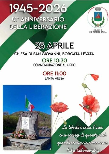 81° anniversario Liberazione a Monterosso Grana: sabato 25 aprile la cerimonia