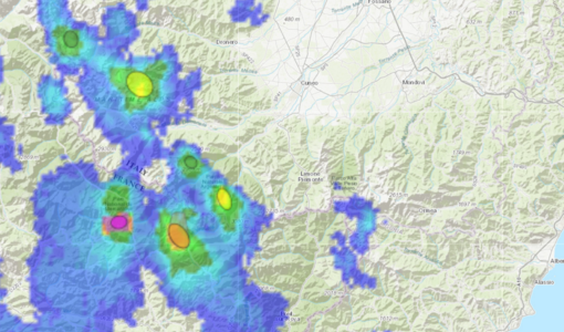 La situazione immortalata dai radar di Arpa Piemonte alle 15.55 di oggi, domenica 31 maggio