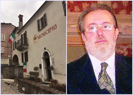 Nell'immagine, il municipio di Montaldo di Mondovì e il professor Giorgio Lombardi