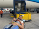 Mattia Vignolo in barella all'aeroporto di Lima in attesa di essere imbarcato sul volo della compagnia olandese Klm