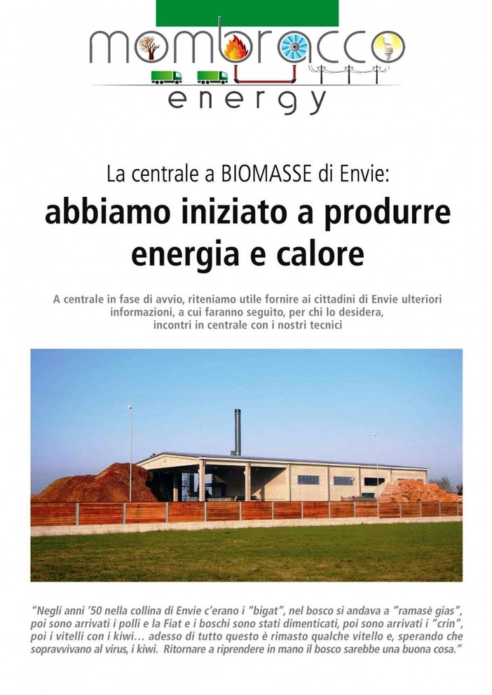 La prima pagina dell'opuscolo distribuito dalla Mombracco Energy a tutti i cittadini di Envie