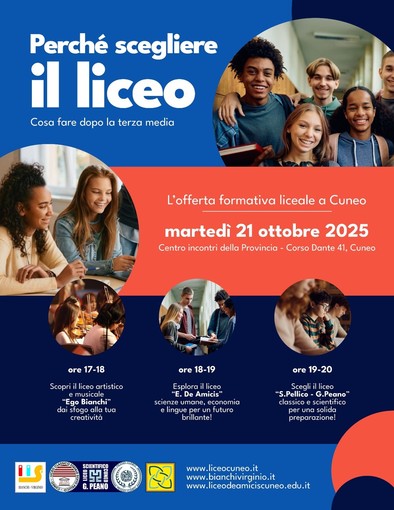 Quale scuola superiore scegliere? Martedì 21 ottobre i licei cuneesi si presentano a ragazzi e genitori