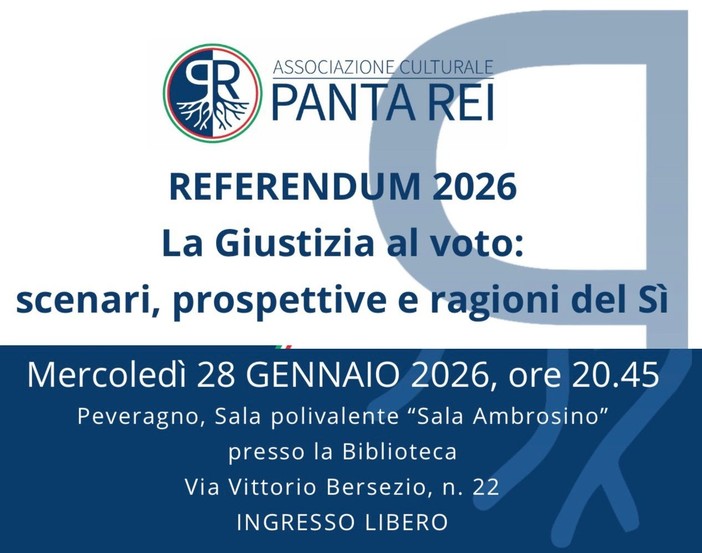 Referendum giustizia 2026: a Peveragno il via agli incontri di Panta Rei Referendum giustizia 2026: a Peveragno il via agli incontri di Panta Rei