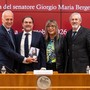 Il Senatore Giorgio Maria Bergesio con Federico Gregorio e gli autori Ivo Chiolerio e Marina Panero