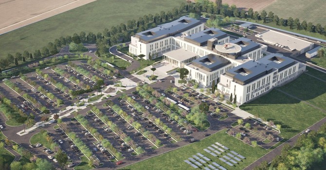Il rendering del nuovo ospedale di pianura Il rendering del nuovo ospedale di pianura
