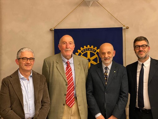 Conviviale Rotary Saluzzo, da sinistra Flavio Tallone, Aldo Molinengo, Gianfranco Devalle, Mauro Calderoni
