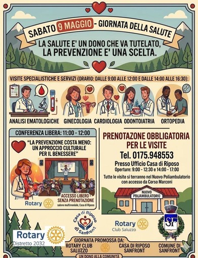 Locandina del Rotary Saluzzo sul tema  “Medicina digitale. Prevenzione e diagnosi delle malattie nei territori decentrati”