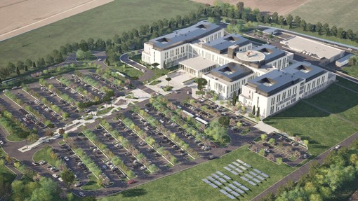 Il rendering del nuovo ospedale di pianura Il rendering del nuovo ospedale di pianura