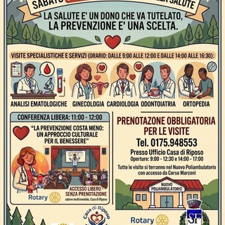 Locandina del Rotary Saluzzo sul tema  “Medicina digitale. Prevenzione e diagnosi delle malattie nei territori decentrati”