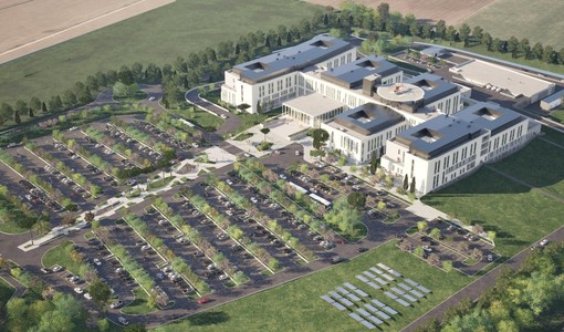 Il rendering del nuovo ospedale di pianura Il rendering del nuovo ospedale di pianura