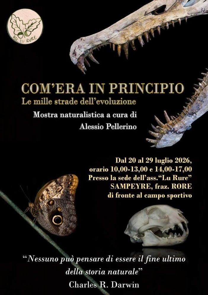 A Sampeyre la mostra “Com’era in principio: le mille strade dell’evoluzione” A Sampeyre la mostra “Com’era in principio: le mille strade dell’evoluzione”