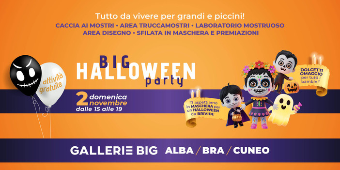 Oggi pomeriggio BIG Halloween Party arriva alle Gallerie BIG di Alba, Bra e Cuneo: un pomeriggio da brividi per tutta la famiglia! Oggi pomeriggio BIG Halloween Party arriva alle Gallerie BIG di Alba, Bra e Cuneo: un pomeriggio da brividi per tutta la famiglia!