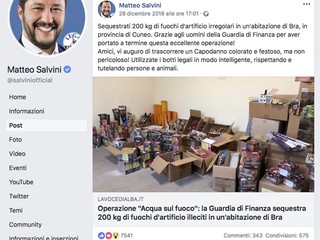 Matteo Salvini condivide il post con cui davamo conto dell'operazione &quot;Acqua sul fuoco&quot;