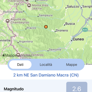 Valle Maira: registrata nella notte una scossa di terremoto di magnitudo 2.6
