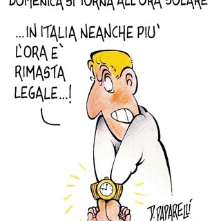 Il Grande Inganno delle lancette nella vignetta di Danilo Paparelli