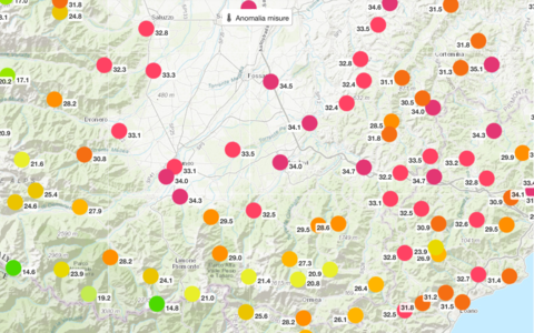 Le temperature rilevate da Arpa alle 18 di oggi, lunedì 22 gennaio