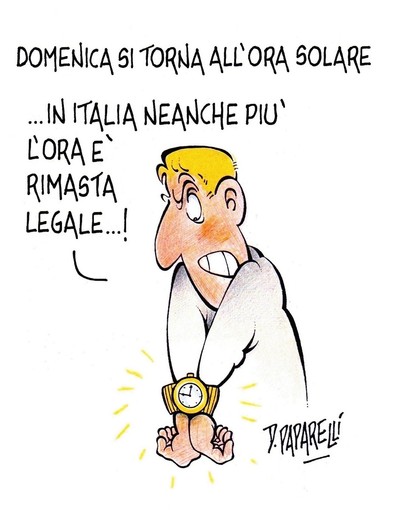Il Grande Inganno delle lancette nella vignetta di Danilo Paparelli Il Grande Inganno delle lancette nella vignetta di Danilo Paparelli