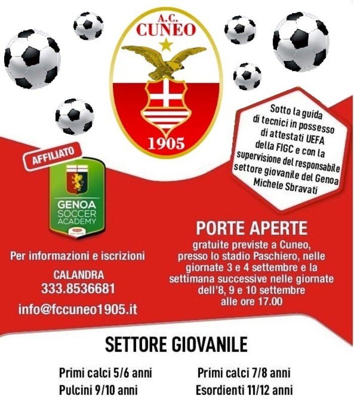 Se il tuo sogno è giocare al glorioso stadio Paschiero, iscriviti alle porte aperte FC Cuneo 1905!