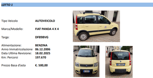 Comune di Bra: asta pubblica per la vendita di tre autoveicoli