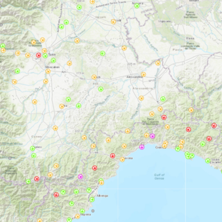 Nella mappa di Arpa la rilevazione dei forti venti registrati da ieri sulla nostra provincia