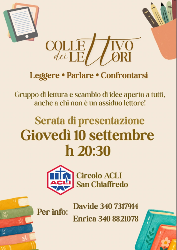 Nasce il “Collettivo dei Lettori” nel circolo Acli di San Chiaffredo di Busca Nasce il “Collettivo dei Lettori” nel circolo Acli di San Chiaffredo di Busca