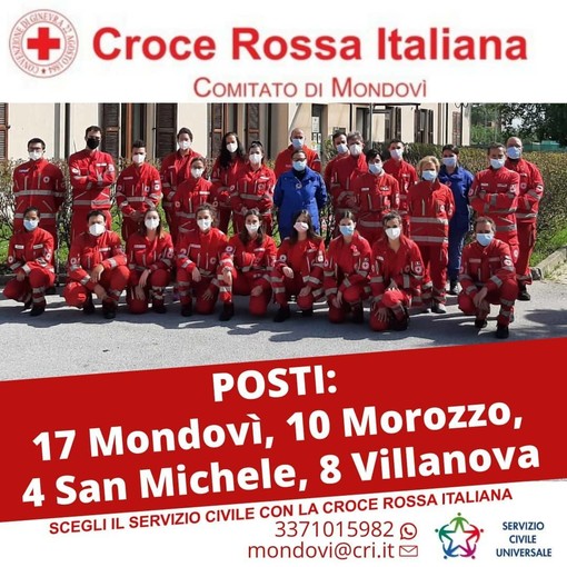 Aperte le iscrizioni per il Servizio Civile con la Croce Rossa di Mondovì, Morozzo, San Michele e Villanova