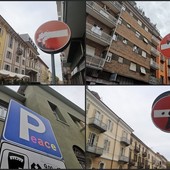 A Cuneo segnali stradali modificati ad opera d’arte parlano di pace, ambiente e diritti nello stile di Clet Abraham [FOTO]
