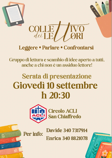 Nasce il “Collettivo dei Lettori” nel circolo Acli di San Chiaffredo di Busca Nasce il “Collettivo dei Lettori” nel circolo Acli di San Chiaffredo di Busca