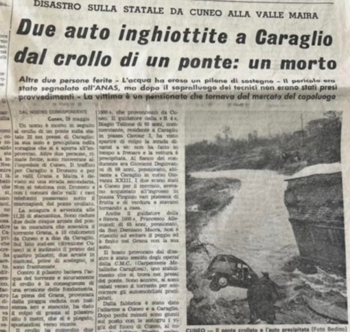 La notizia del crollo del ponte di Caraglio nei giornali dell'epoca