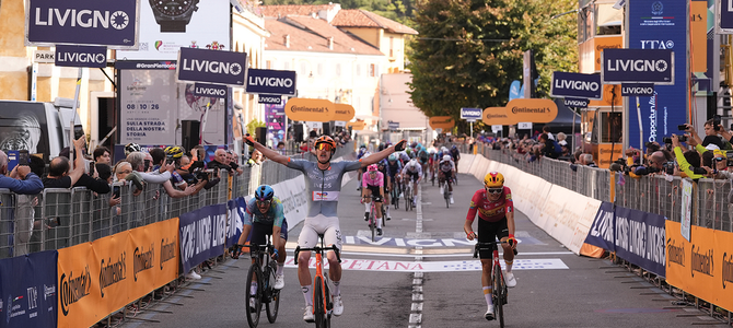 Dorian Godon taglia il traguardo (foto: sito gran piemonte) Dorian Godon taglia il traguardo (foto: sito gran piemonte)