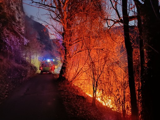 Incendio boschivo a Roccasparvera, squadre sul posto per spegnere il fronte di fuoco