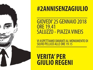 La locandina invito alla manifestazione de 25 gennaio in memoria di Giulio Regeni