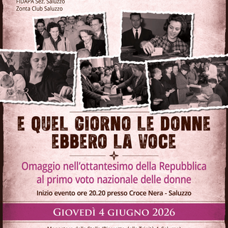 La locandina dell'evento "E, quel giorno le donne ebbero voce" a Saluzzo giovedì 4 giugno