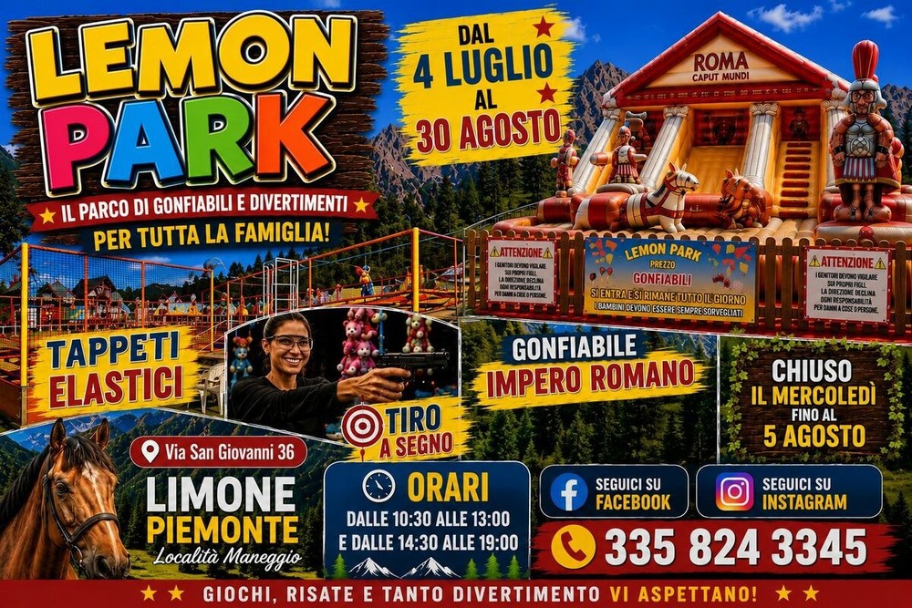 Lemon Park a Limone Piemonte: apre il grande parco gonfiabili dell’estate 2026 per tutta la famiglia Lemon Park a Limone Piemonte: apre il grande parco gonfiabili dell’estate 2026 per tutta la famiglia