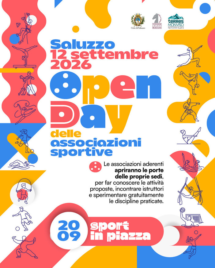 Saluzzo, locandina dell'Open day delle associazioni sportive sabato 12 settembre Saluzzo, locandina dell'Open day delle associazioni sportive sabato 12 settembre