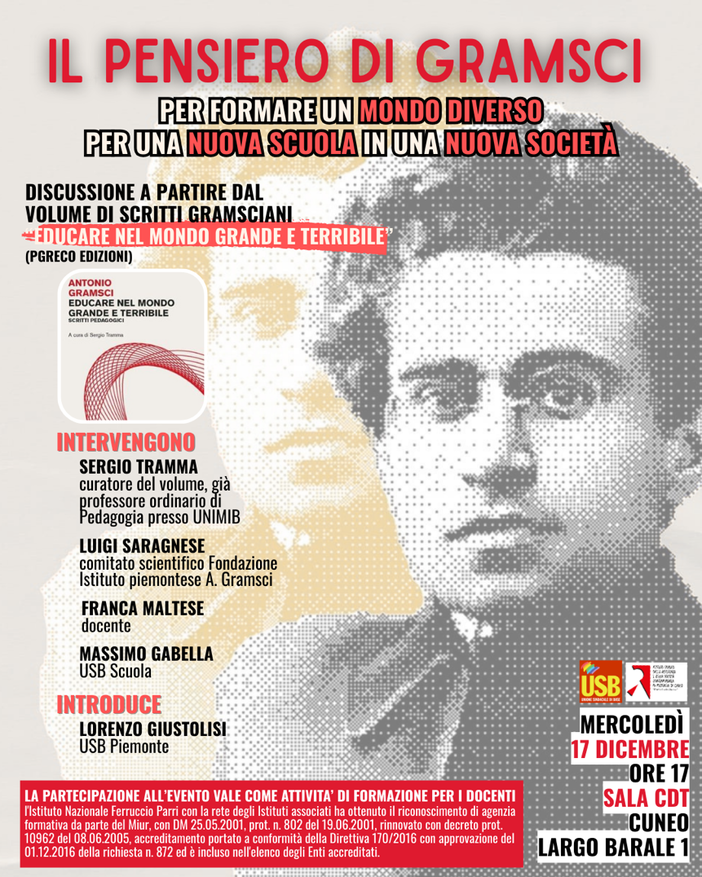 USB scuola Cuneo: dibattito sull’attualità educativa di Gramsci