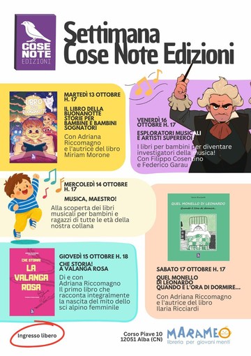 Alba, la prima Settimana Cose Note Edizioni: cinque giorni di libri e autori alla libreria Marameo Alba, la prima Settimana Cose Note Edizioni: cinque giorni di libri e autori alla libreria Marameo