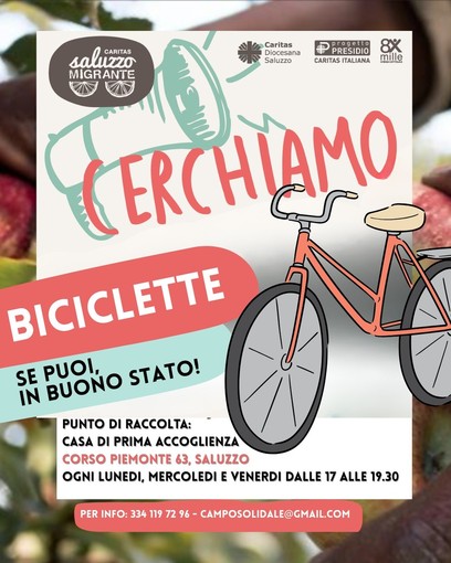 locandina della ricerca bici da parte di Caritas Saluzzo