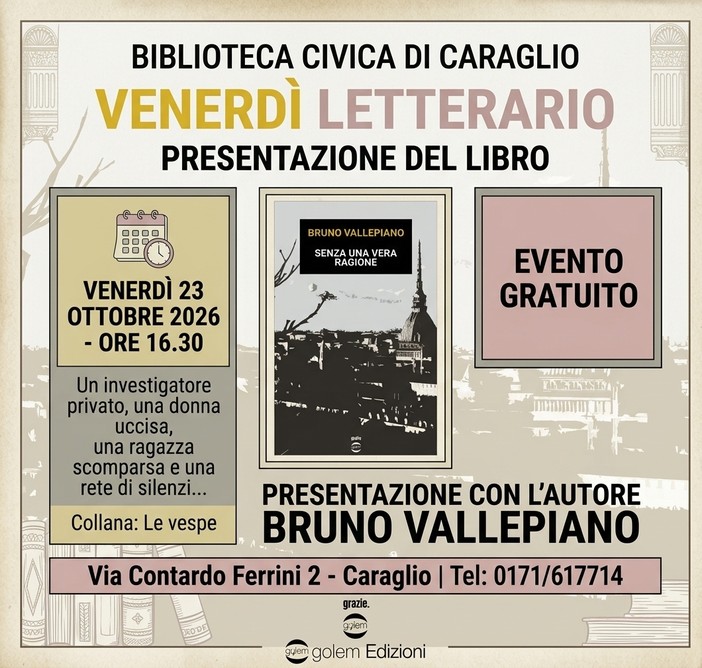 "Senza una vera ragione": Bruno Vallepiano presenta il suo nuovo libro a Caraglio