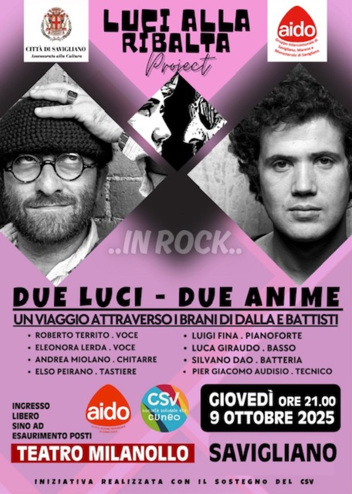 Luci alla Ribalta Project &amp; AIDO nuovamente insieme: a Savigliano un viaggio musicale ed una riflessione