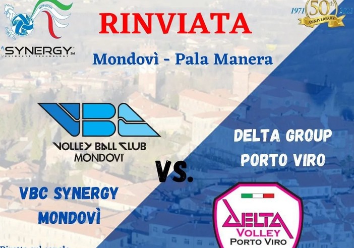 Volley maschile A2: rinviata VBC Synergy Mondovì-Delta Volley Porto Viro