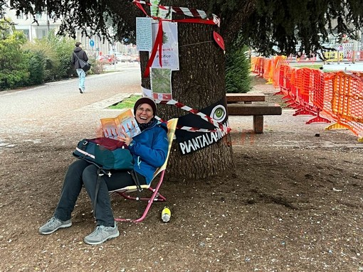 Gabriella, la signora di Boves che da giorni presidia i cedri di piazza Europa Gabriella, la signora di Boves che da giorni presidia i cedri di piazza Europa