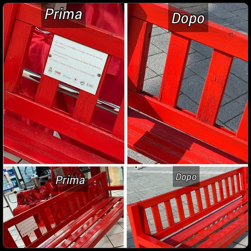 La panchina rossa nelle foto pubblicate dall'Ipercoop Mondovicino