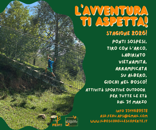 ASD FEHU riapre il 31 marzo: nuova stagione di sport e avventura nel bosco di Vicoforte