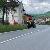 Lavori di sfalcio dell'erba lungo la statale 21 del Colle della Maddalena